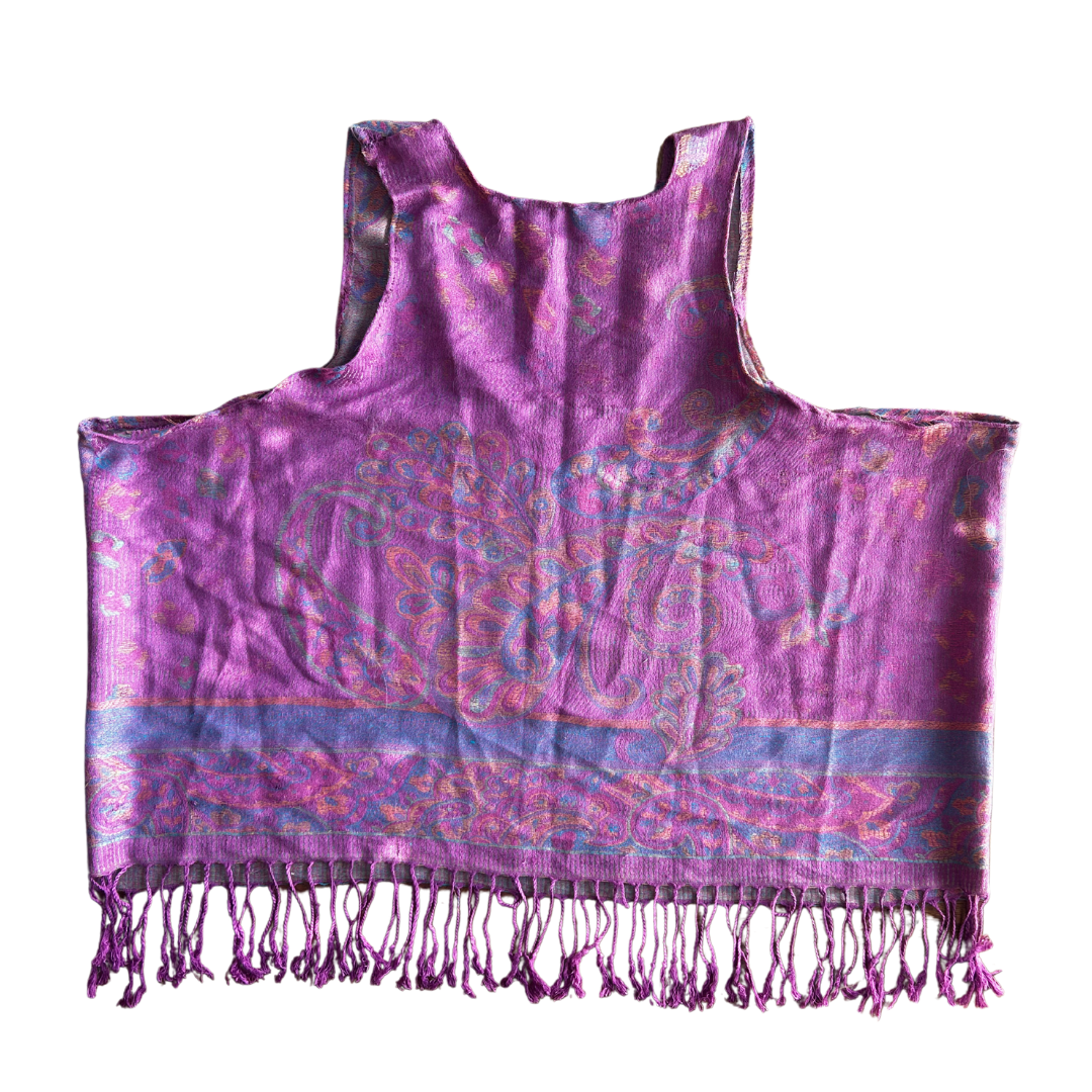 Handmade Boho Pashmina Crop Top | Fringe Tank in Purple Paisley