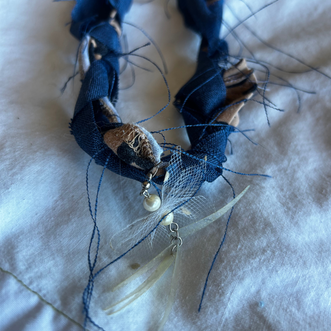 Twisted Textile Talisman Necklace – Handmade from Scraps & Found Jewelry