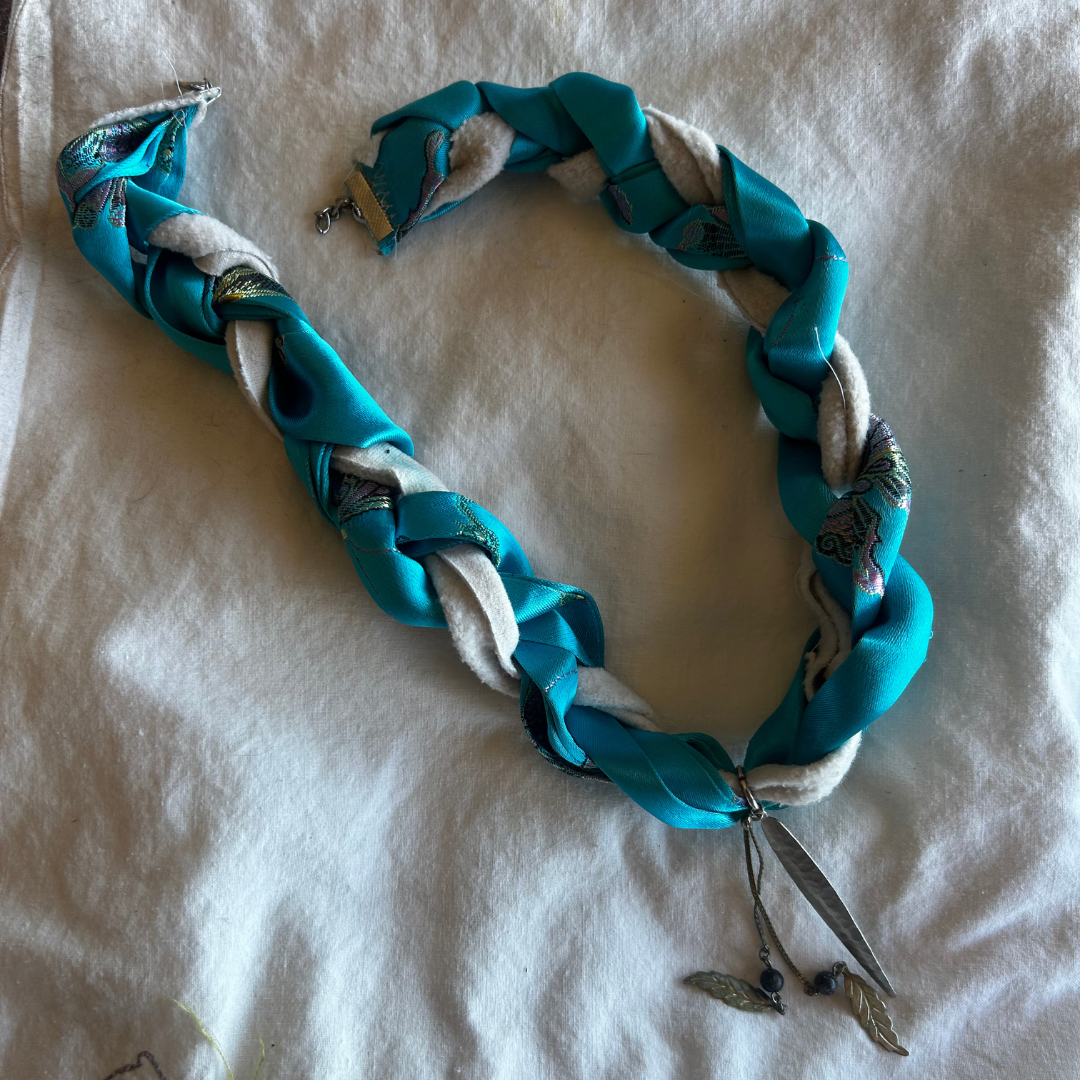 Ocean Spirit Braid Necklace – Handmade from Scrap Fabric & Repurposed Jewelry