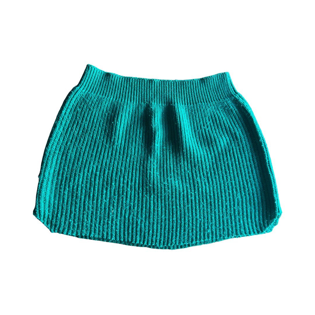 Upcycled Knit Mini Skirt – Teal Ribbed Sweater Rework | One-of-a-Kind | Handmade in Arizona ♻️ Cosy, Cool + Completely Unique – Only 1 Available