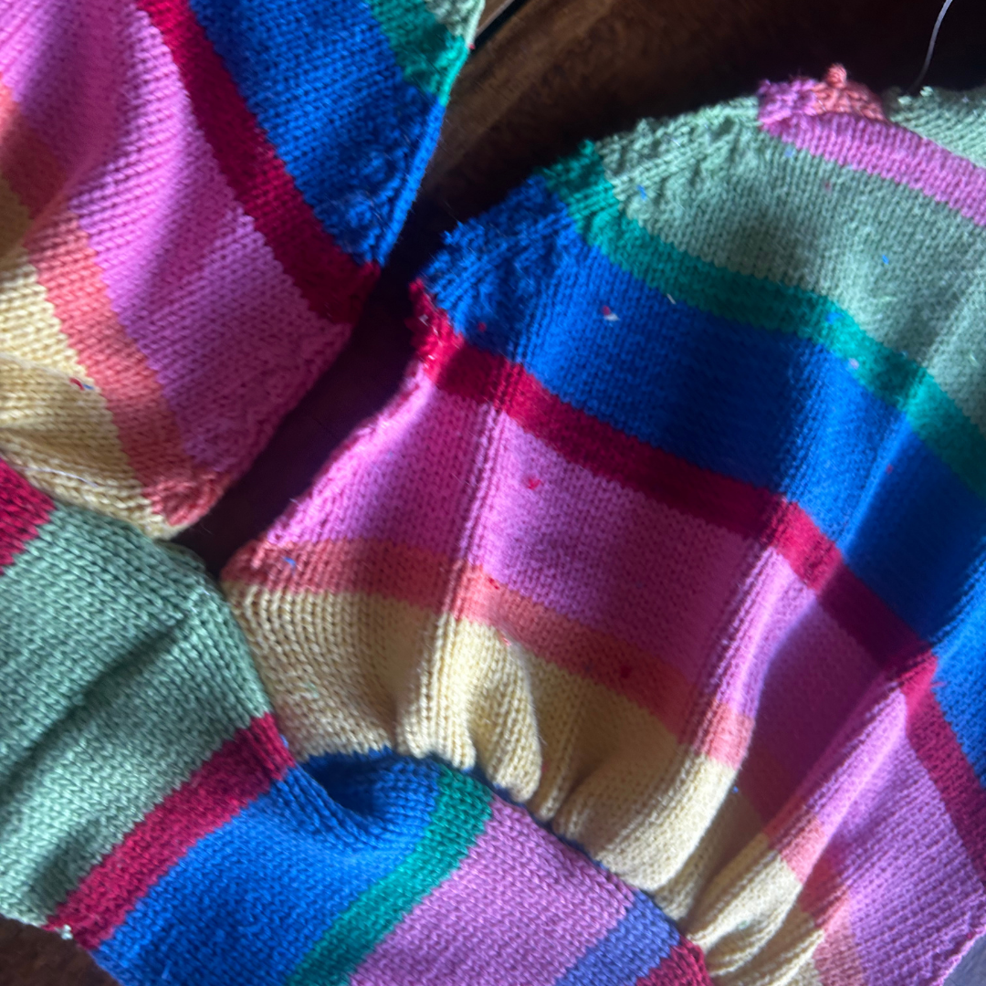 Reworked Striped Sweater Set – Upcycled Knit Bikini Top + Mini Skirt | One-of-a-Kind | Handmade in Arizona