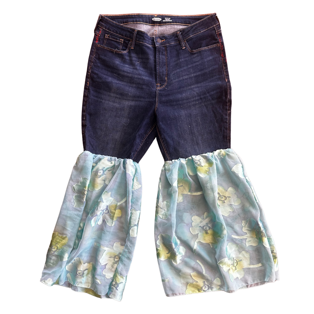 Handmade Floral Bell Bottom Jeans | Upcycled Denim Pants