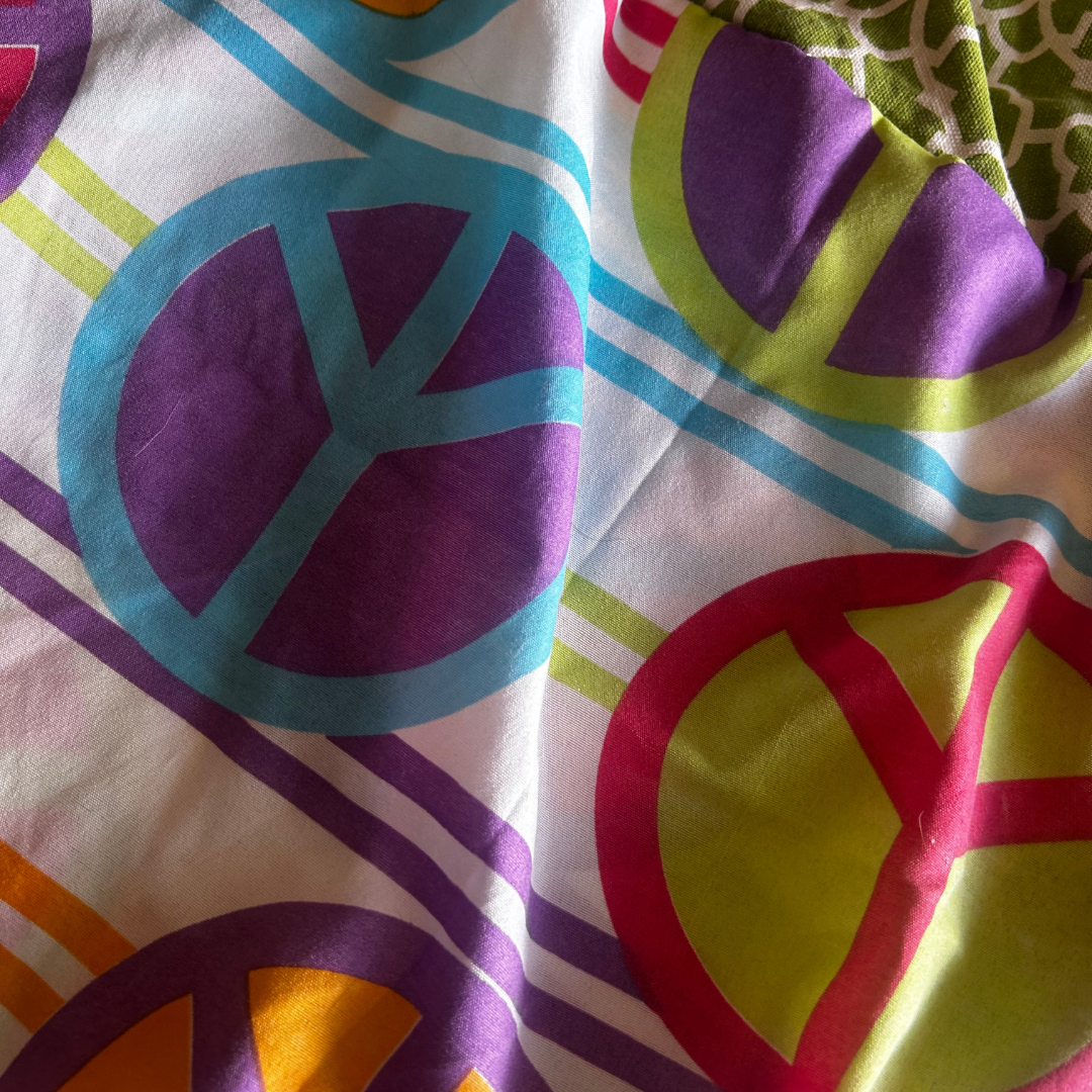 π Funky Peace Patch Pants β Reworked Minky + Vintage Sheets | One-of-a-Kind | Handmade in Arizona