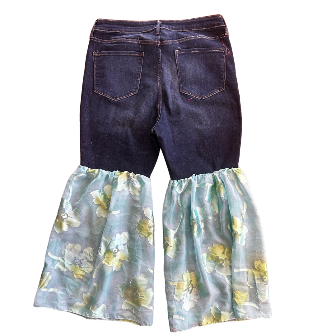 Handmade Floral Bell Bottom Jeans | Upcycled Denim Pants