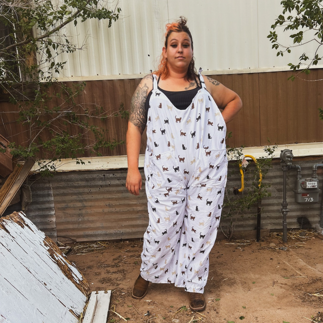 Cat Print Jumpsuit – Handmade & Upcycled from Bedsheet