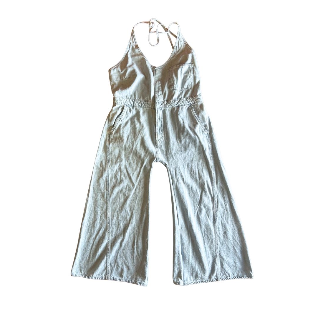 Upcycled Denim Jumpsuit – Wide-Leg & Backless | Reworked from Vintage Dress | Handmade in Arizona