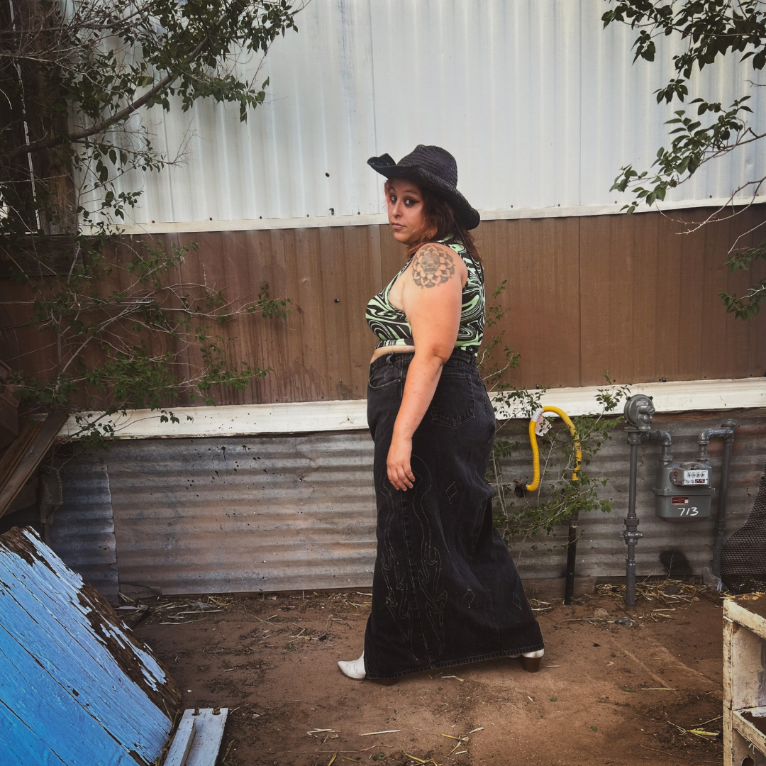 Black Denim Maxi Skirt – Handmade & Upcycled