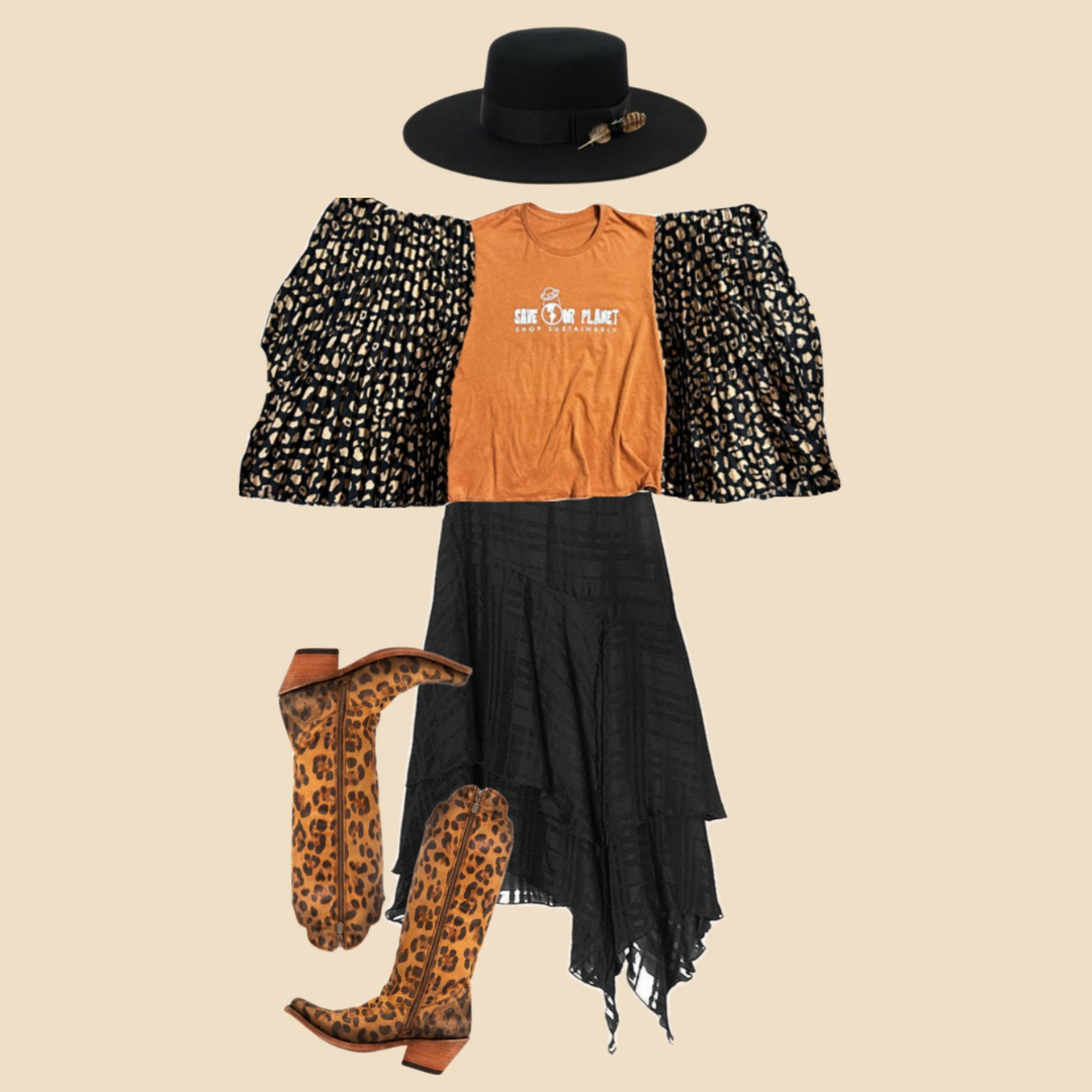 Cheetah Boho Crop Top – Handmade from Upcycled Skirt & Tee