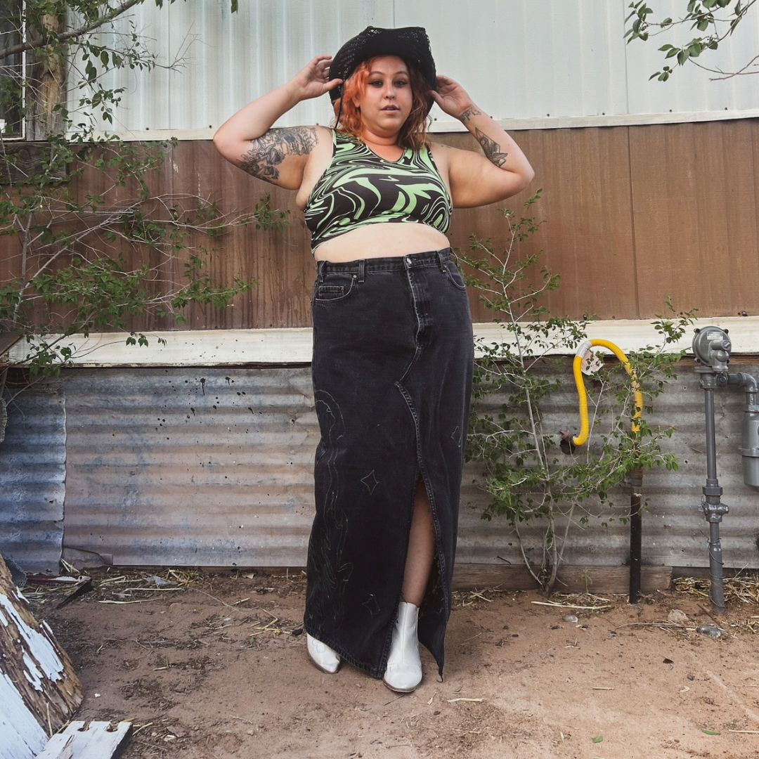 Black Denim Maxi Skirt – Handmade & Upcycled
