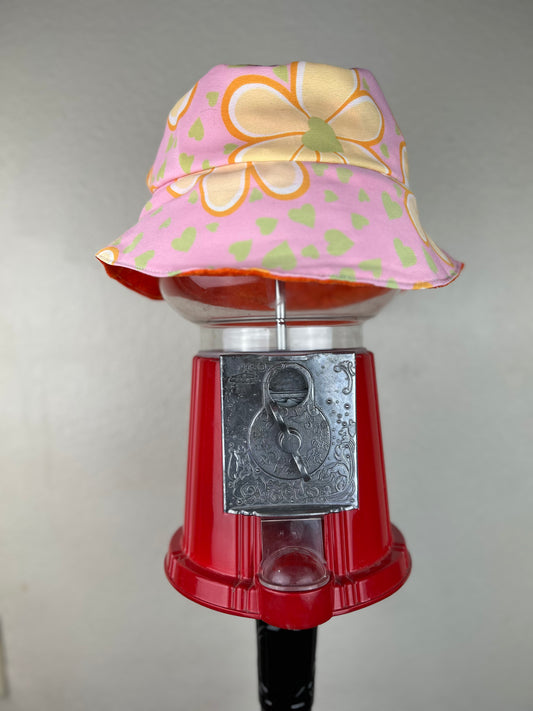 Vintage Orange & Floral Reversible Bucket Hat β Handmade & Upcycled
