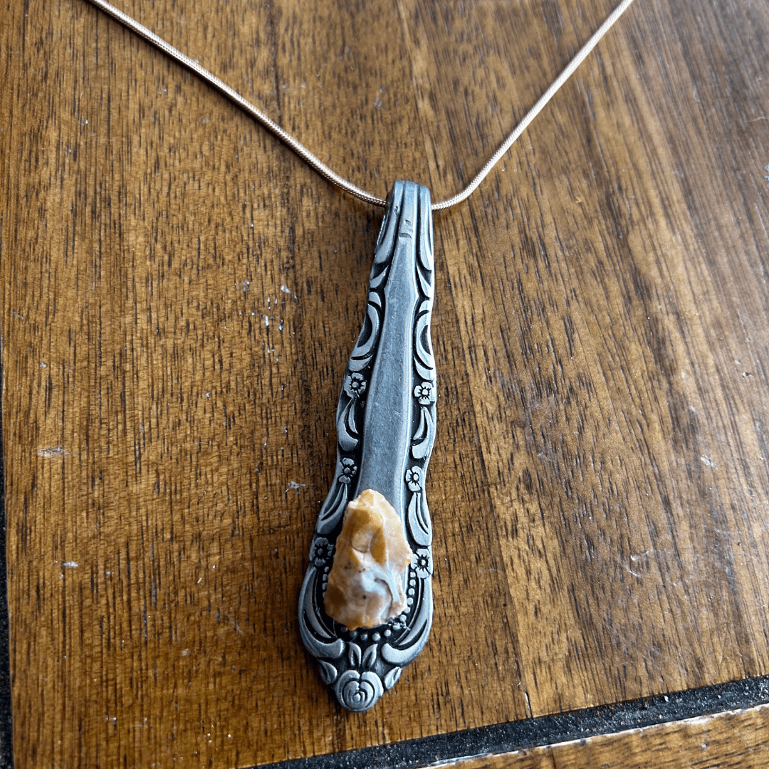 Upcycled Spoon Necklace with Raw Crystal – Handmade Statement Piece - The Modern Alien