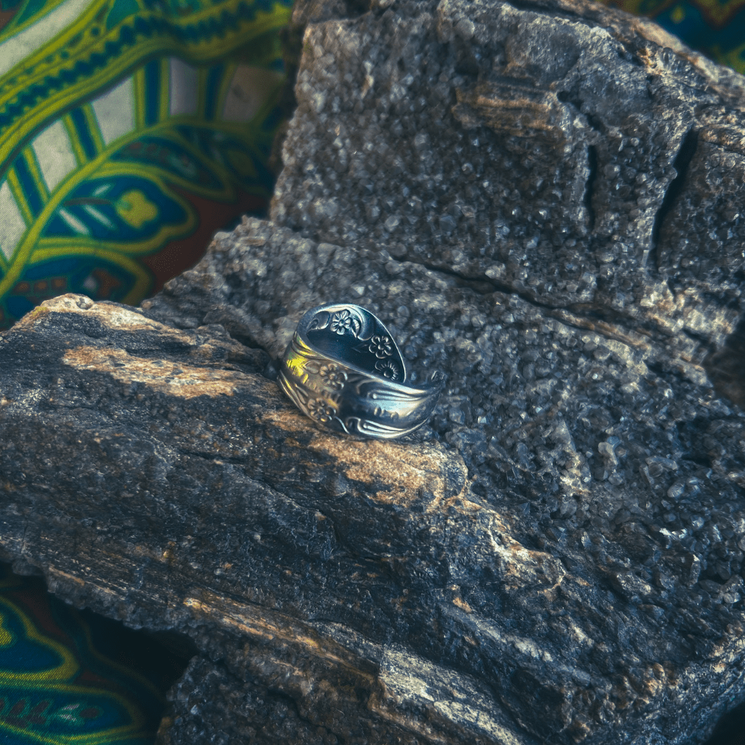 Vintage Floral Spoon Ring – Handmade from Upcycled Silverware - The Modern Alien