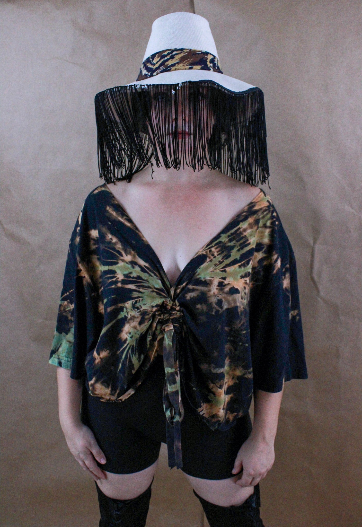 Off - White Cheetah Hat with Black Fringe – Handmade & One - of - a - Kind - The Modern Alien