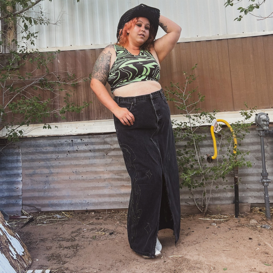 Black Denim Maxi Skirt – Handmade & Upcycled