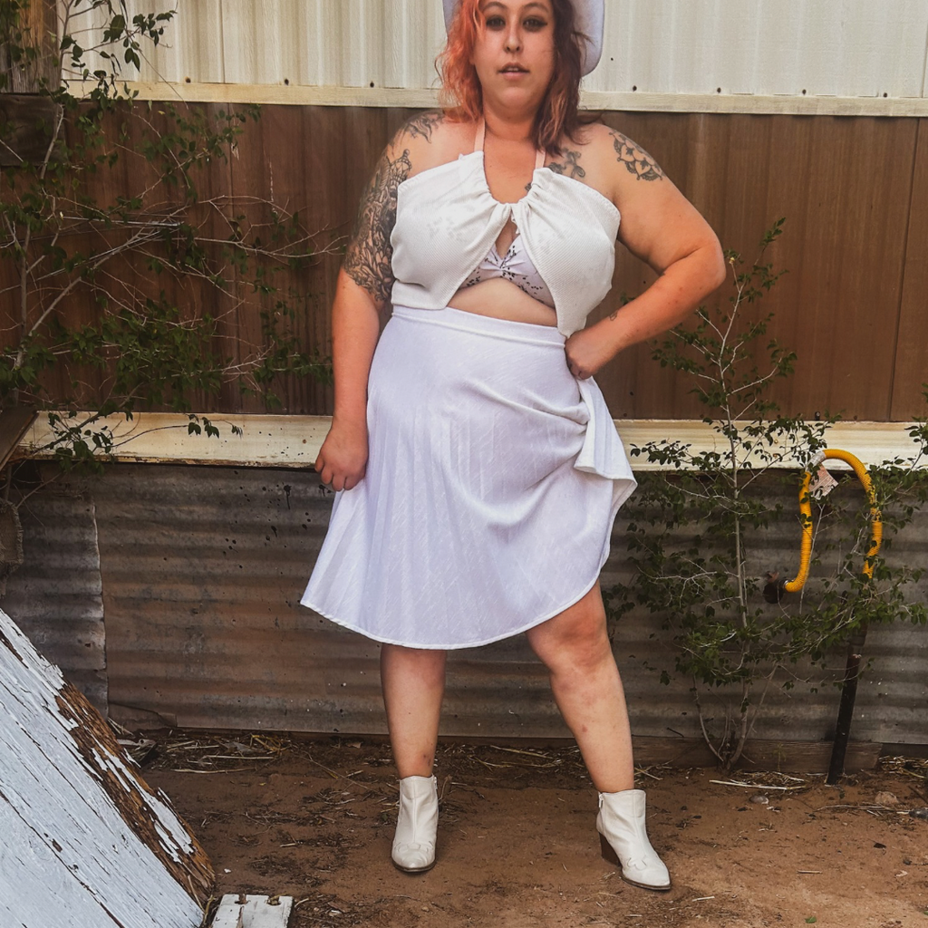 Reworked White Cowgirl Dress – Upcycled Western Tank Top + Skater Skirt | One-of-a-Kind | Handmade in Arizona 🤠 Howdy Meets Hot Girl – Only 1 Available