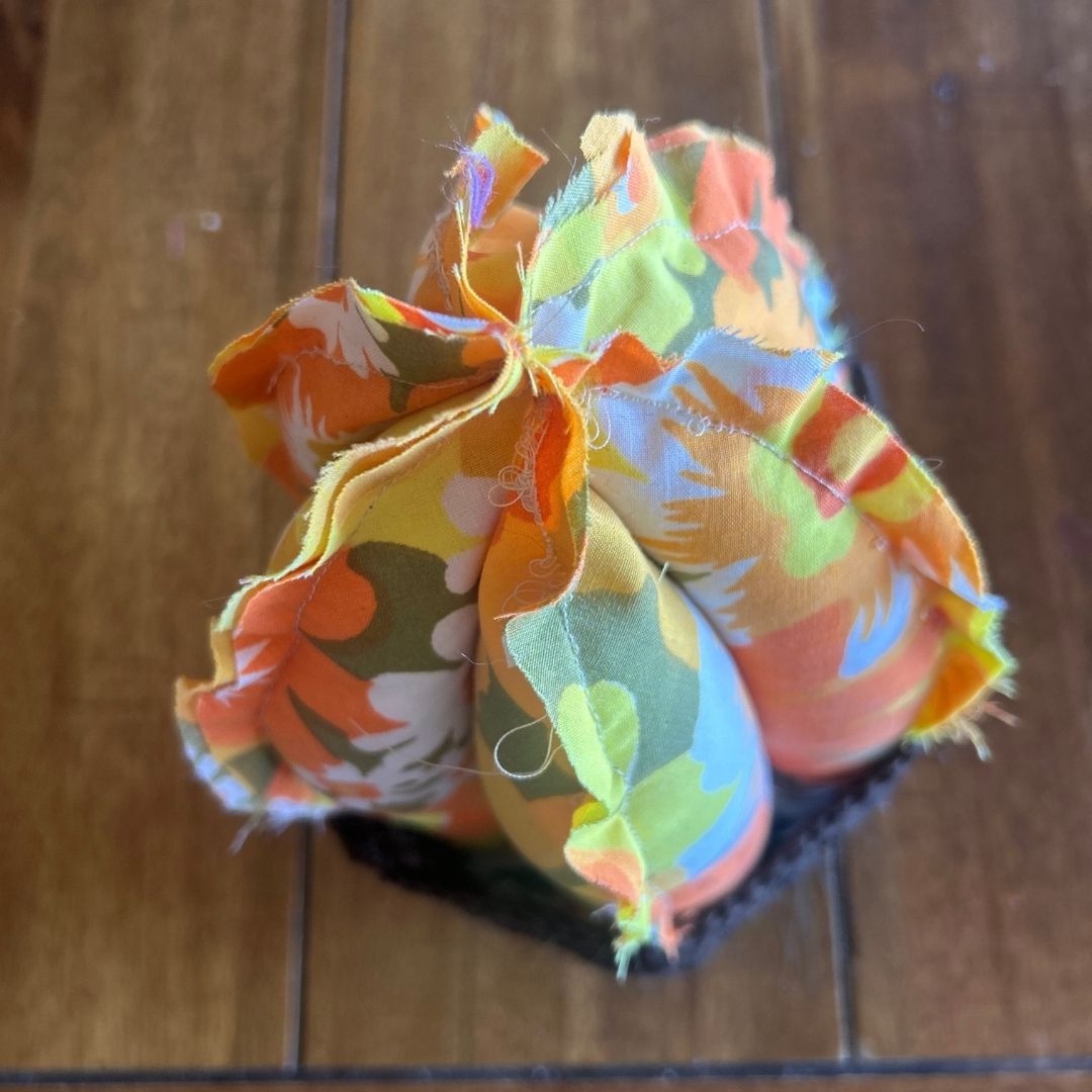 Handmade Floral Fabric Cactus with Crochet Pot | Upcycled Boho Home Decor | One-of-a-Kind