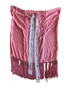 Desert Rose Sheer Kimono Fringe Skirt featuring dusty pink fabric and playful fringe for unique women's clothing.