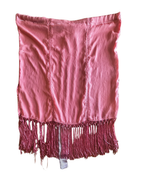 Desert Rose Sheer Kimono Fringe Skirt showcasing unique pink fringe detail, perfect for colorful women's clothing.