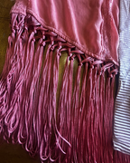Desert Rose Sheer Kimono Fringe Skirt detailed view showcasing pink fringe and fabric texture.