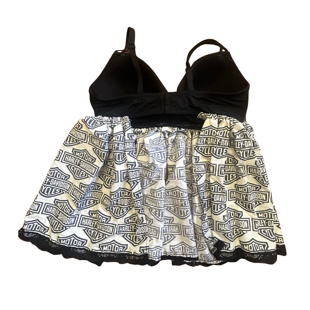 Funky Handmade Babydoll Top – One of a Kind Upcycled Harley Statement Piece