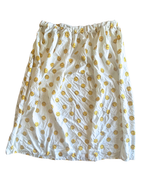 Happy Daze Upcycled Bedsheet Skirt | Handmade skirt featuring yellow smiley faces on a white background.