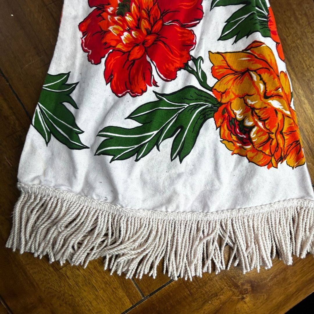 Upcycled Hippie Floral Fringe Top — Handmade from a Vintage Tablecloth