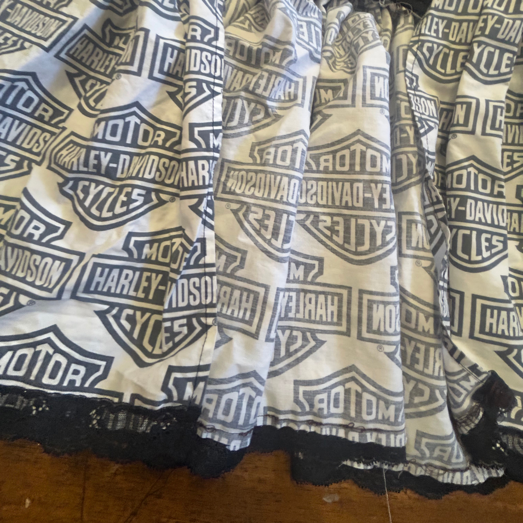 Funky Handmade Babydoll Top – One of a Kind Upcycled Harley Statement Piece