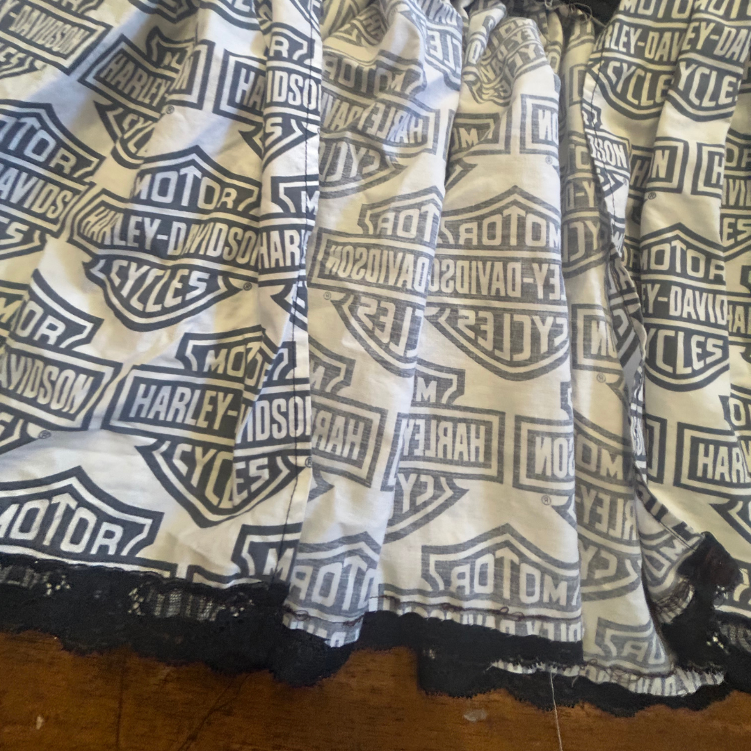 Funky Handmade Babydoll Top – One of a Kind Upcycled Harley Statement Piece