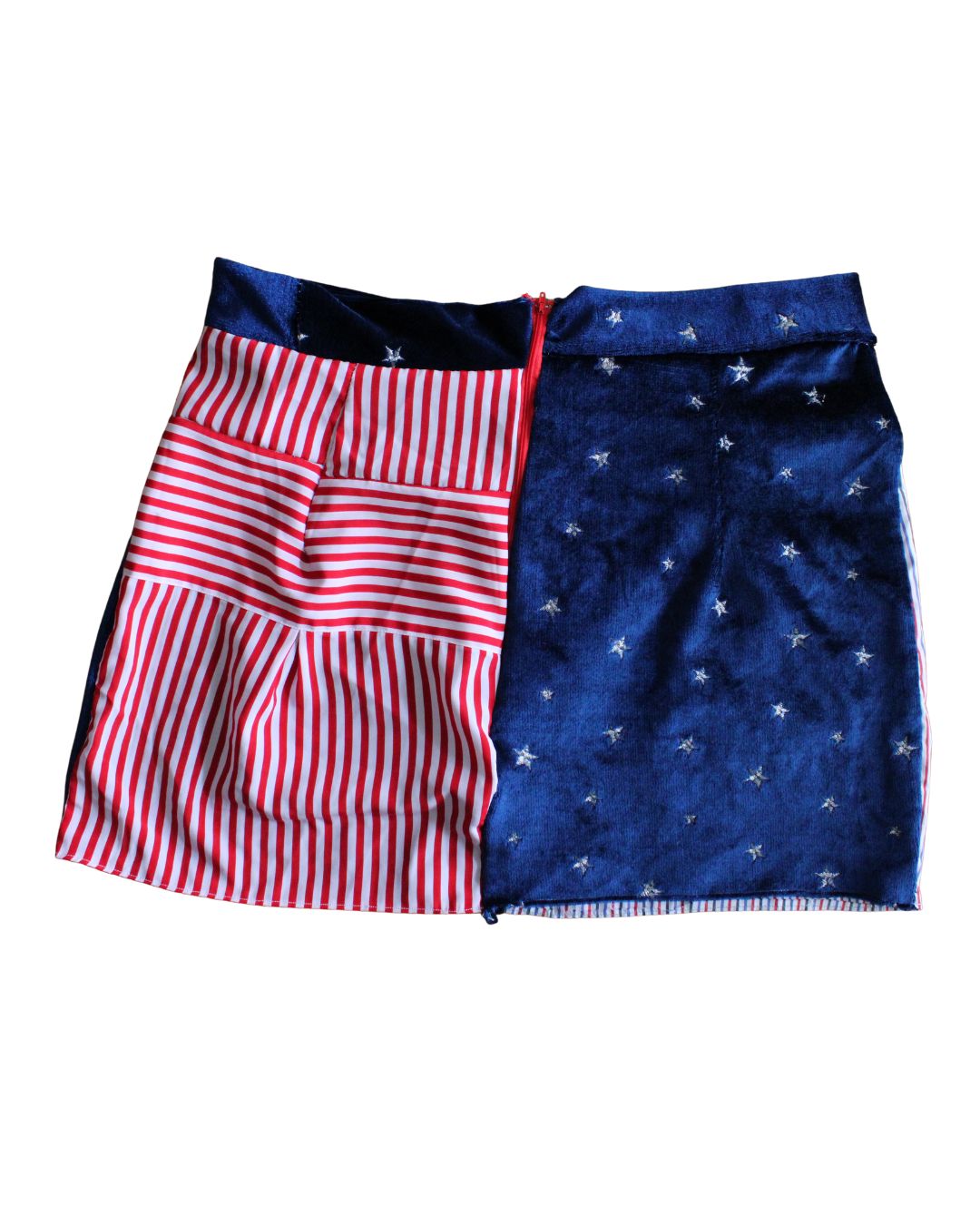 Stars, Stripes & Bad Decisions Upcycled Patchwork Mini Skirt | One of One