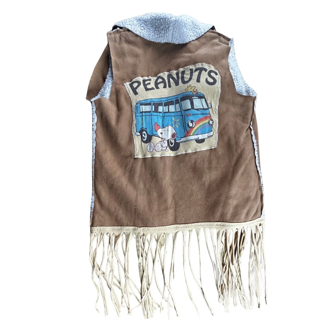 Upcycled Peanuts Kimono Vest — Cozy, Whimsical, and One-of-a-Kind