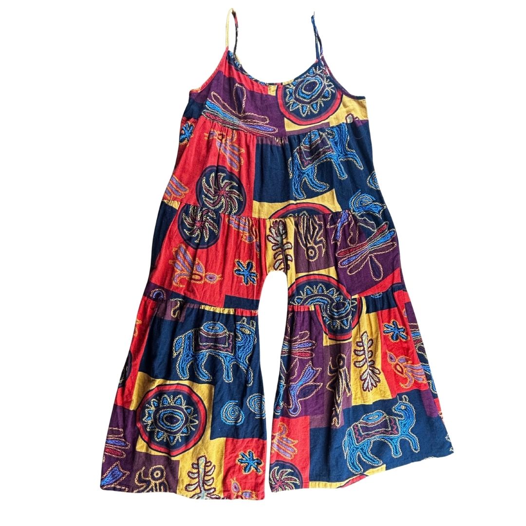Upcycled Boho Patchwork Jumpsuit — Once a Dress, Now a Statement Piece