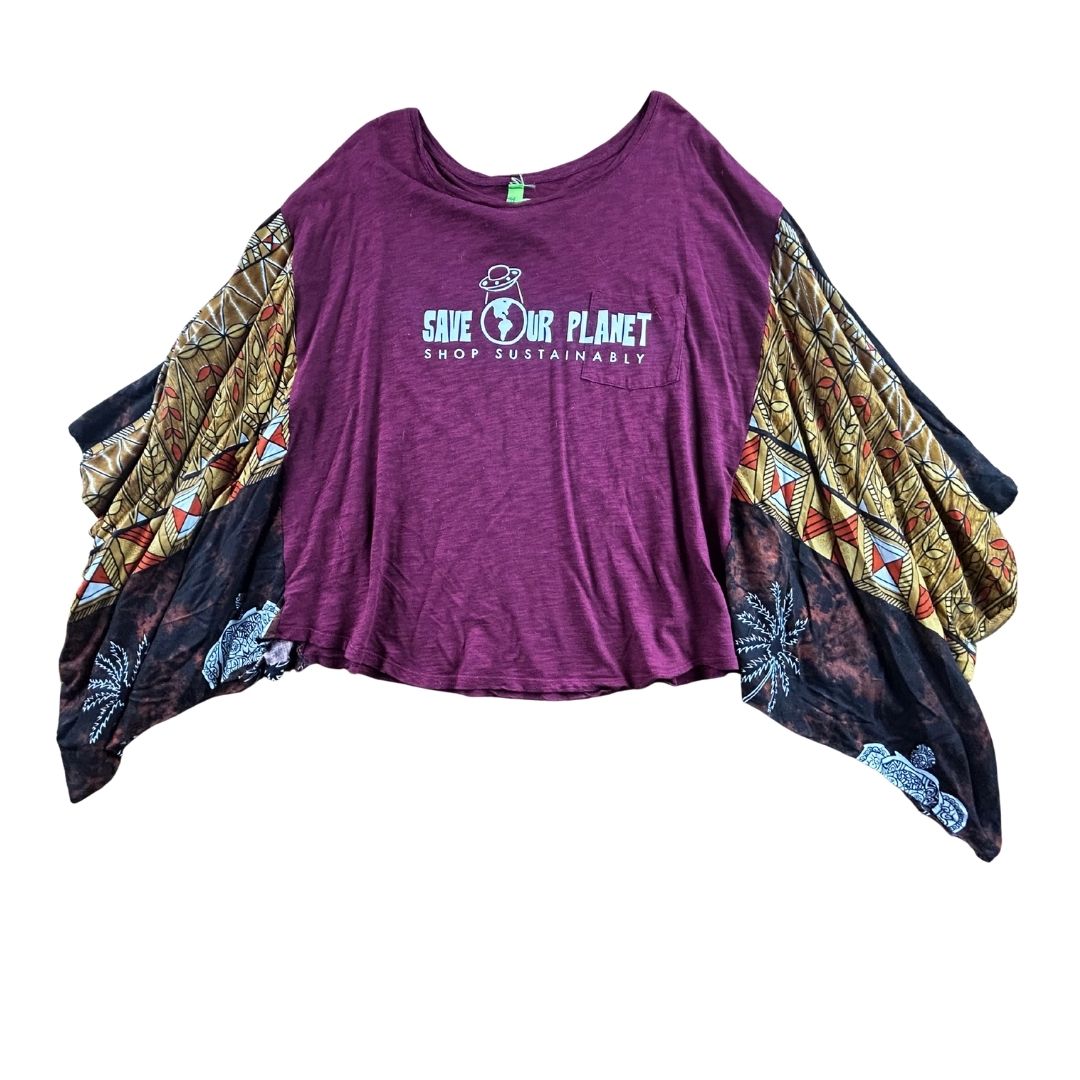 Save Our Planet Hippie Wing-Sleeve Top — Upcycled &amp; One-of-a-Kind