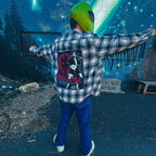 Itachi Fringe Flannel – One of a Kind Upcycled Statement Piece
