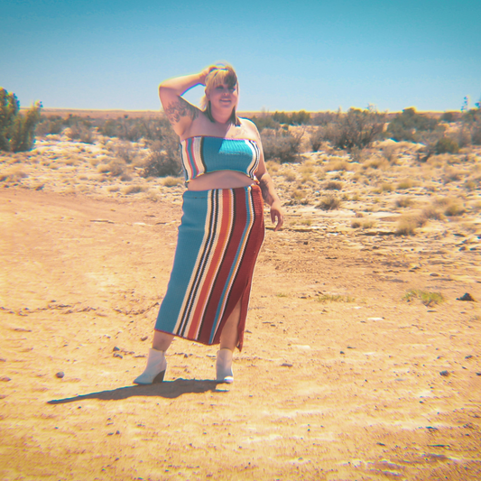 Upcycled Striped Crochet Tube Top & Maxi Skirt Set