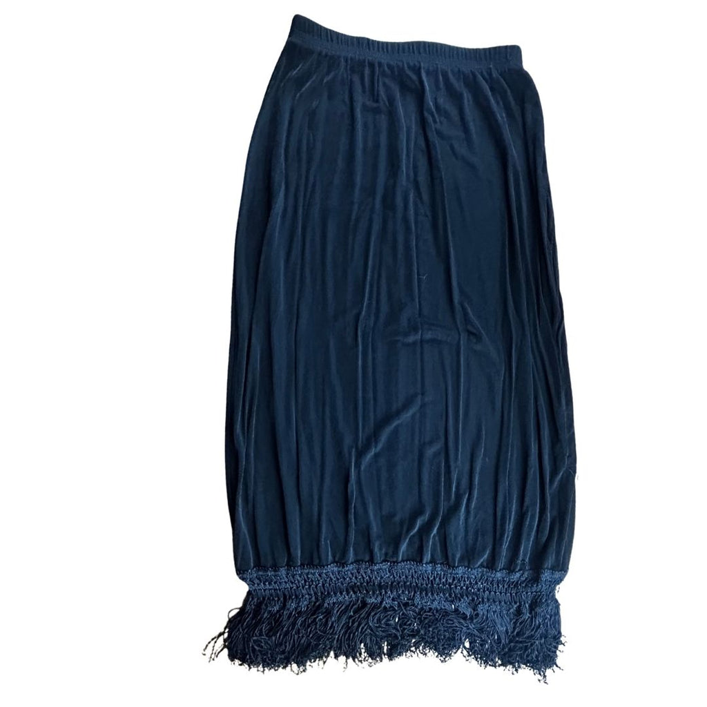 Upcycled Midnight Velvet Fringe Skirt — One-of-a-Kind + Handmade