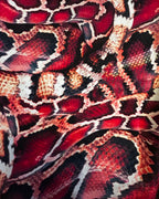 Bold red snakeskin print for Venom Flare Remix Pants – One of a Kind Upcycled Statement Piece.