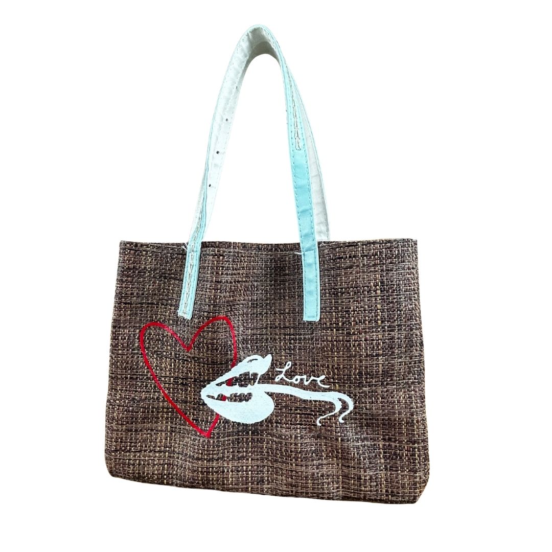 Handmade Upcycled Placemat Tote — “Love Lips” Mini Bag