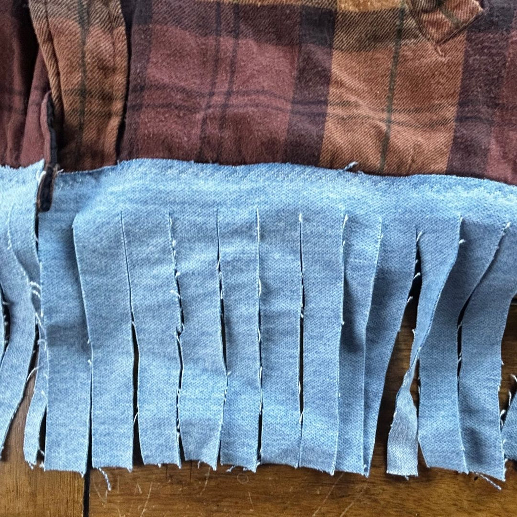 Upcycled Fringe Flannel Jacket — The Cosmic 8-Ball jacket
