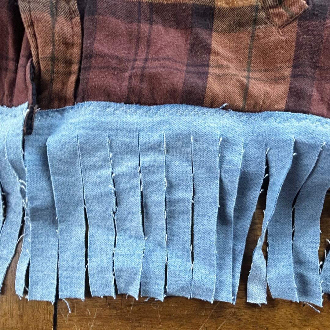 Upcycled Fringe Flannel Jacket — The Cosmic 8-Ball jacket