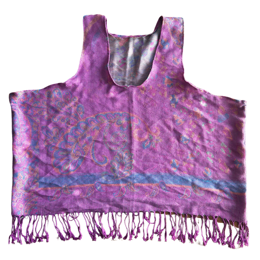 Handmade Boho Pashmina Crop Top | Fringe Tank in Purple Paisley