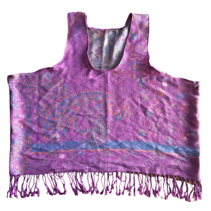 Handmade Boho Pashmina Crop Top | Fringe Tank in Purple Paisley