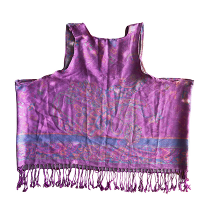 Handmade Boho Pashmina Crop Top | Fringe Tank in Purple Paisley