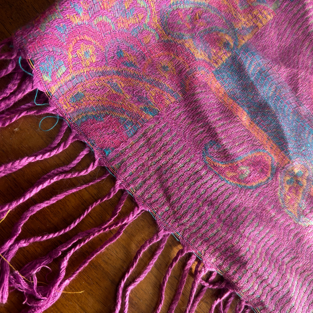 Handmade Boho Pashmina Crop Top | Fringe Tank in Purple Paisley