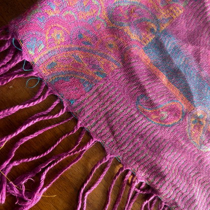 Handmade Boho Pashmina Crop Top | Fringe Tank in Purple Paisley