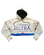 Ultra Remix Hoodie Set – One of a Kind Upcycled Statement Set featuring a cropped design with unique beer branding.