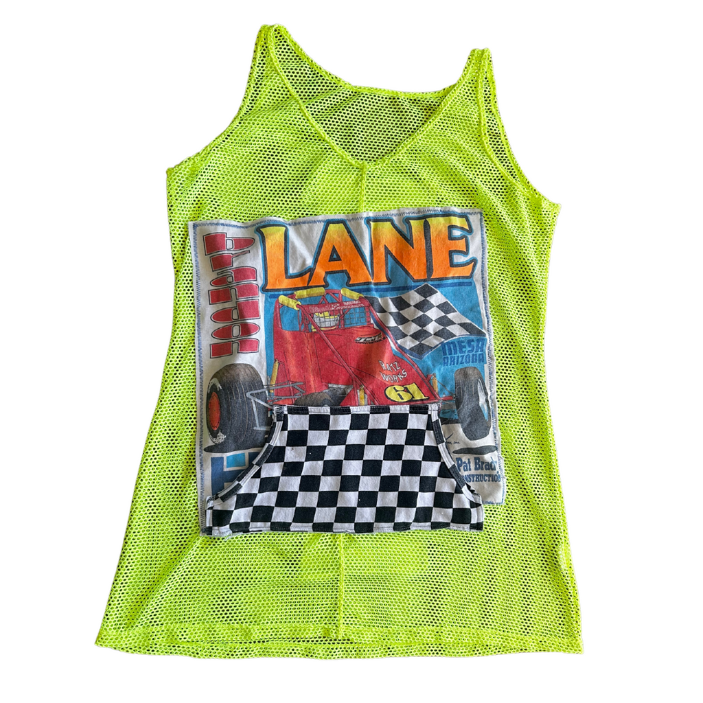 Reworked Neon Mesh Dress – Retro Racecar Vibes | Funky Summer Fit | Handmade in Arizona ♻️ Sustainably Reworked – Only One Available
