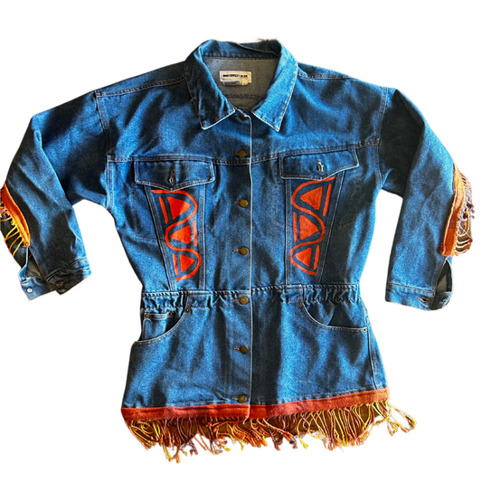 🔥 One-of-a-Kind Handpainted Fringe Denim Jacket 🔥