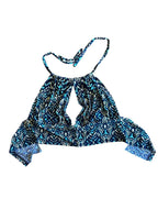 Midnight Mirage Two-Piece Set – One-of-a-Kind Handmade Halter Top & Shorts Set in blue geometric pattern
