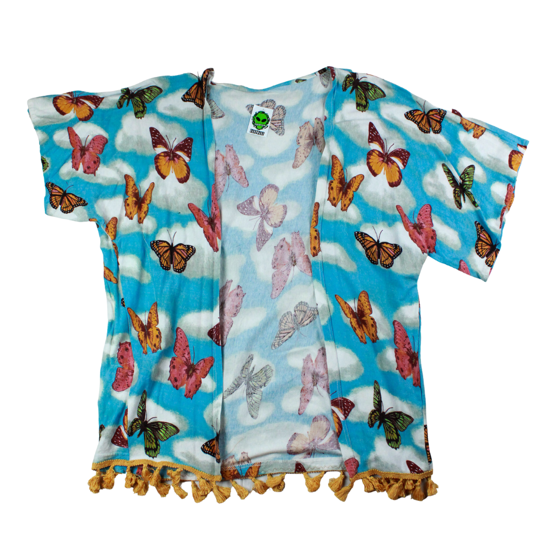 Handmade Butterfly Dreamscape Kimono — Upcycled from a Vintage Bedsheet