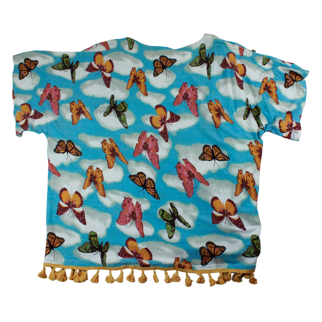 Handmade Butterfly Dreamscape Kimono — Upcycled from a Vintage Bedsheet